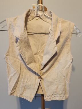 Vintage Classic Sleeveless Linen Blend Button Front Vest - Cream